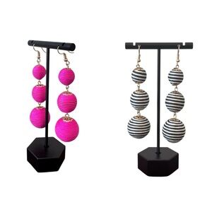 Bundle Statement Earrings Threaded Ball Style in Pink and Black & White Stripes
